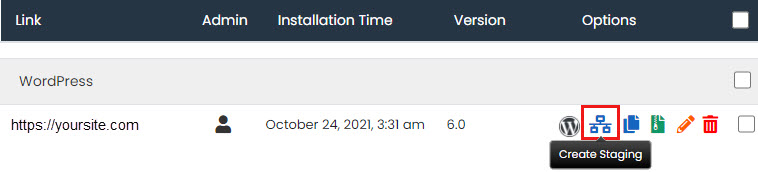 create staging instance of wordpress installation